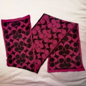 Coach Merino Wool Scarf, Reversible, Black and Pink